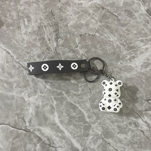 Black and White Bear Keychain with Strap
